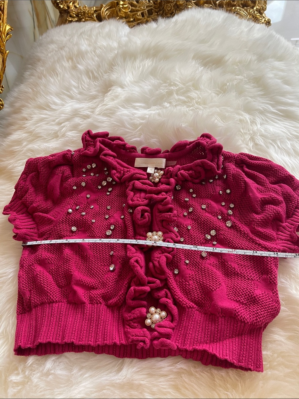 LoveShackFancy Magenta Embellished Ruffle Short Cardigan - Picture 5 of 8